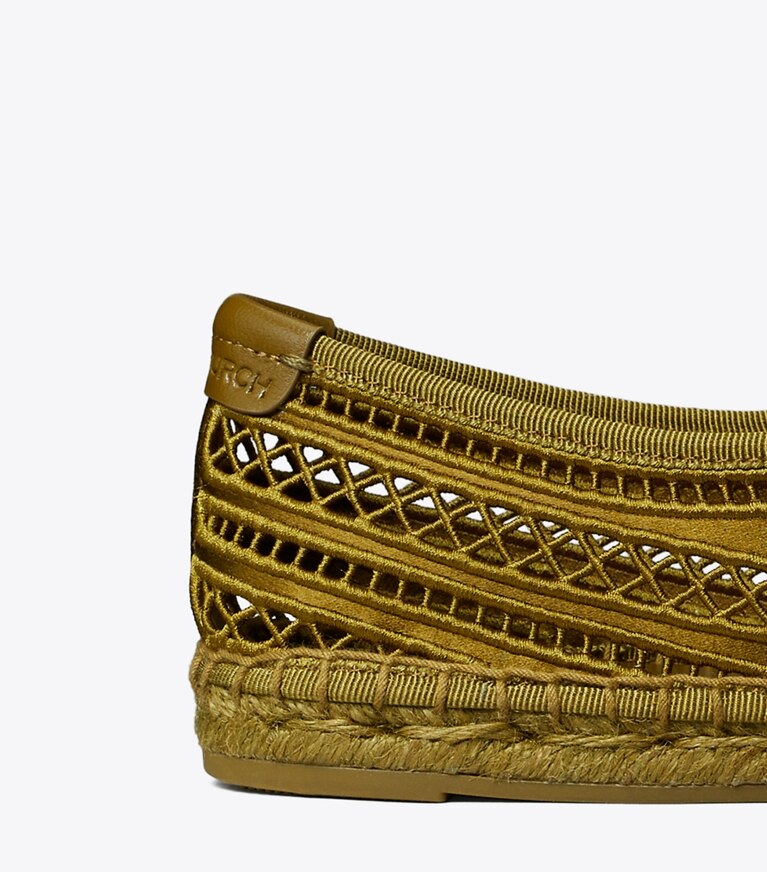 Tory Burch designer espadrillas Espadrillas Mary Jane intrecciate aperte in OLIVE TWIG dettaglio