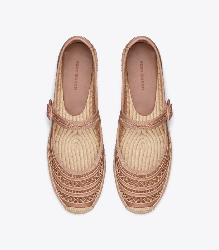 Tory Burch designer espadrillas Espadrillas Mary Jane intrecciate aperte in VINTAGE MAUVE superiore