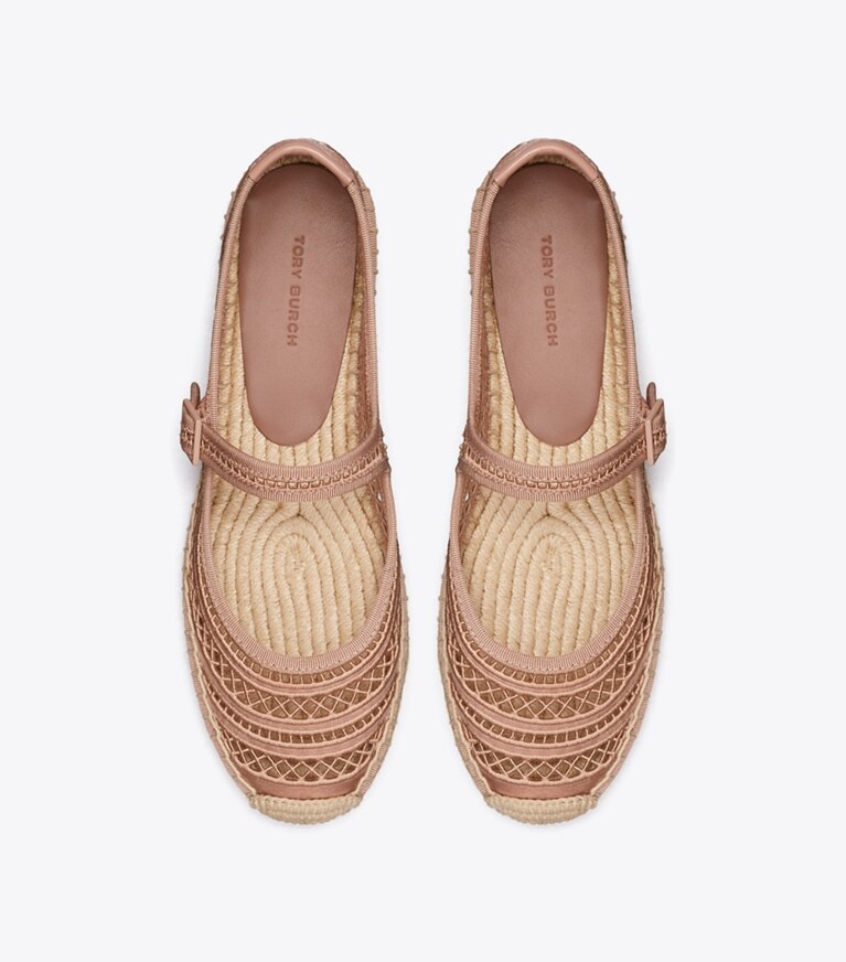 Tory Burch designer espadrillas Espadrillas Mary Jane intrecciate aperte in VINTAGE MAUVE superiore