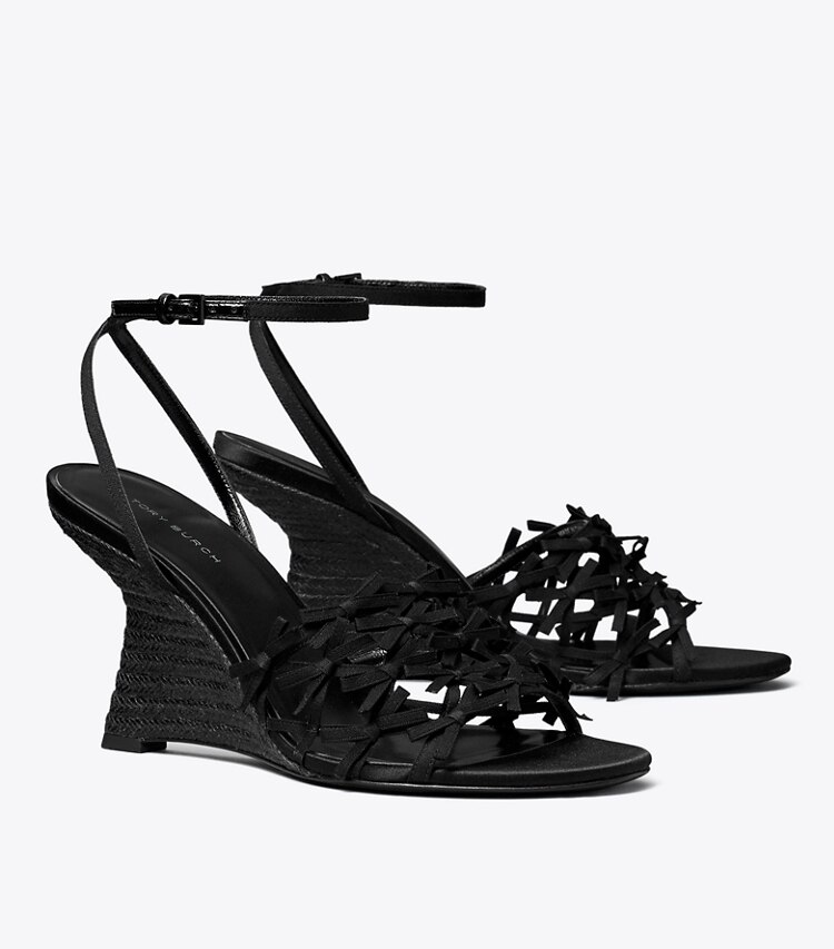 Tory Burch designer espadrilles Espadrille à talon compensé Mini Bow dans PERFECT BLACK / PERFECT BLACK angle