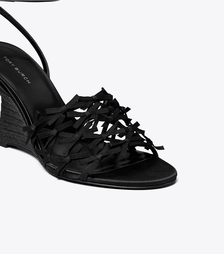Tory Burch designer espadrilles Espadrille à talon compensé Mini Bow dans PERFECT BLACK / PERFECT BLACK détails