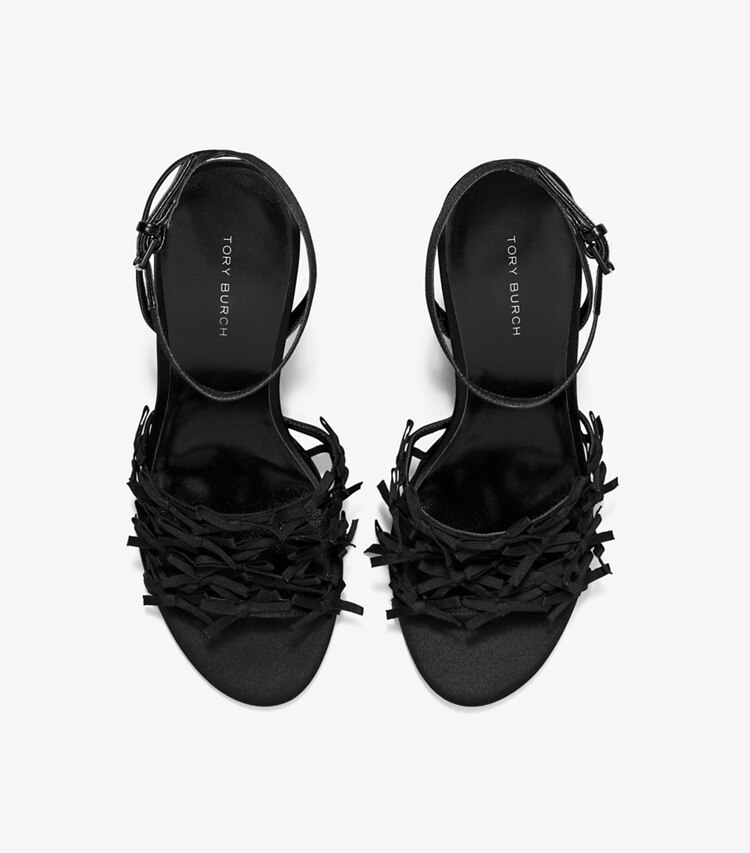 Tory Burch designer espadrilles Espadrille à talon compensé Mini Bow dans PERFECT BLACK / PERFECT BLACK vue du dessus