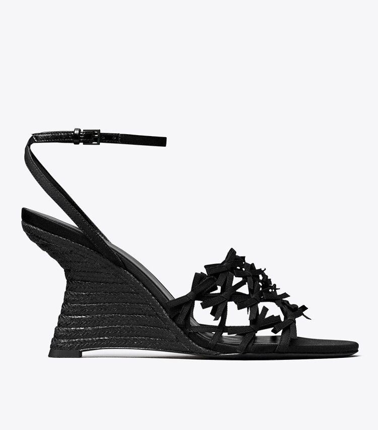 Tory Burch designer espadrilles Espadrille à talon compensé Mini Bow dans PERFECT BLACK / PERFECT BLACK de côté