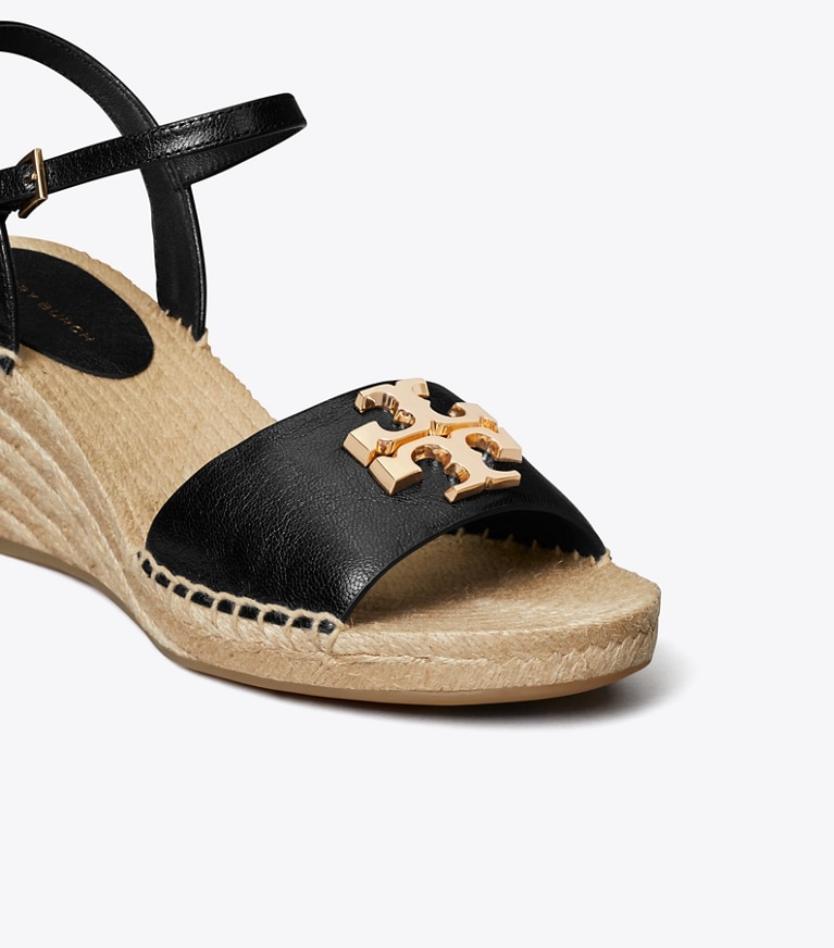 Tory Burch designer espadrilles Espadrille Eleanor à talon compensé dans PERFECT BLACK / GOLD détails