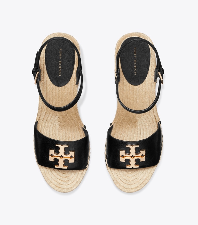 Tory Burch designer espadrilles Espadrille Eleanor à talon compensé dans PERFECT BLACK / GOLD vue du dessus