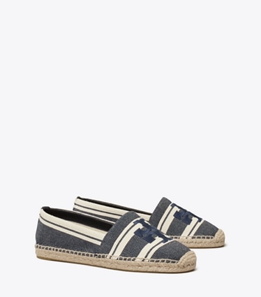 Tory Burch designer espadrilles Espadrille en jacquard Double T dans Blue Chiaro / Ash White angle