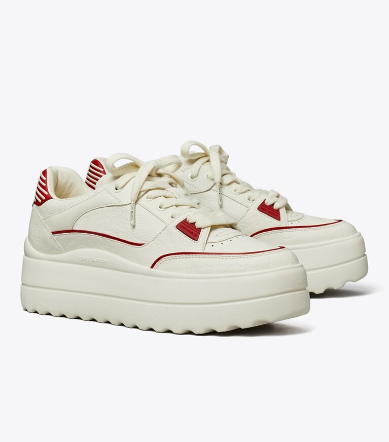Tory Burch designer baskets Espadrille Stage dans BLANC / BLANC / TORY RED angle