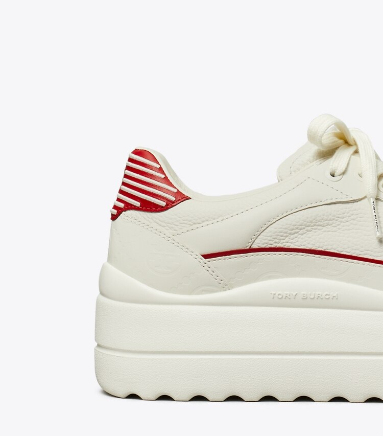 Tory Burch designer baskets Espadrille Stage dans BLANC / BLANC / TORY RED détails