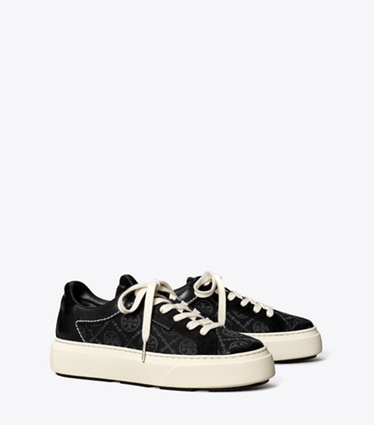 Tory Burch designer baskets Espadrille T Monogram Coccinelle dans INVERTED BLACK / PERFECT BLACK angle