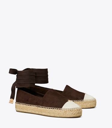 Tory Burch designer espadrilles Espadrilles à bout contrasté in DARK COCOA / CERAMIC TAUPE angle