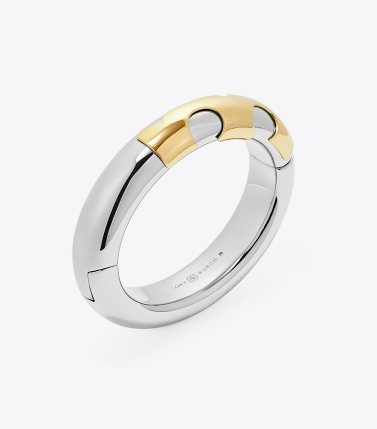 Tory Burch designer bracelets Essential Bangle in Tory Gold / Tory Silver detail