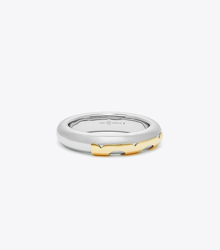 Tory Burch designer bracelets Essential Bangle in Tory Gold / Tory Silver front