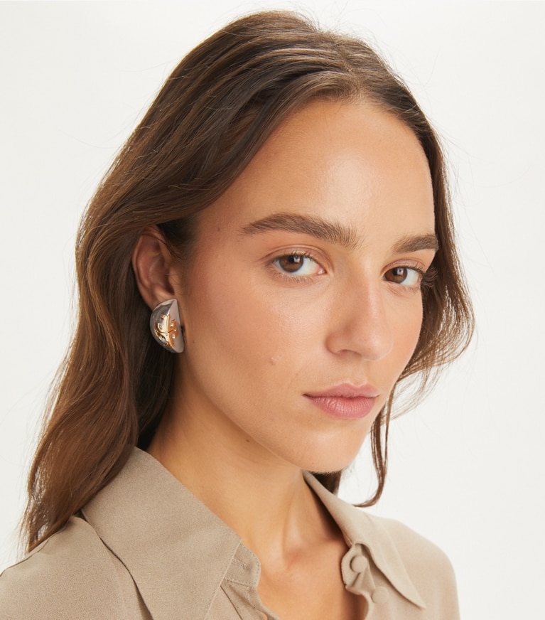 Tory Burch designer earrings Essential Earring in Antique Light Silver / Antique Brass front