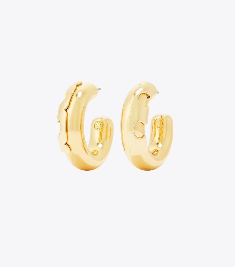 Tory Burch designer earrings Essential Hoop in Tory Gold front