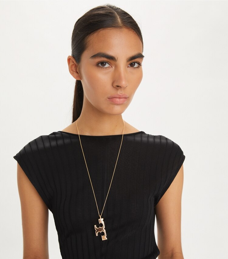 Tory Burch designer necklaces Essential Pendant Necklace in Tory Gold accessory on model
