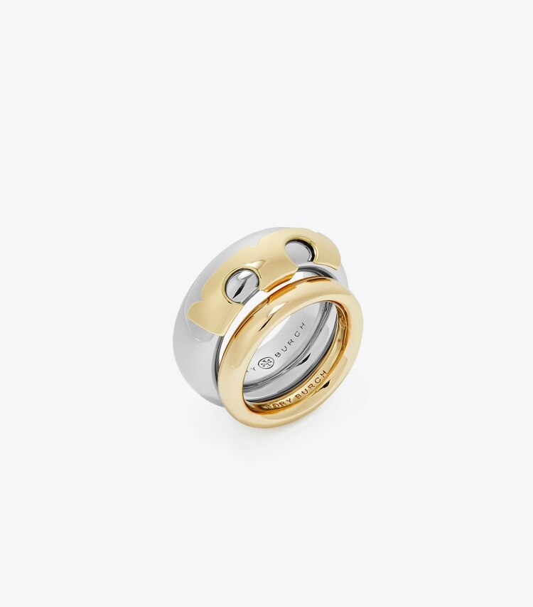 Tory Burch designer rings Essential Ring Set in Tory Gold / Tory Silver angle