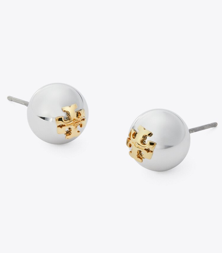 Tory Burch designer earrings Essential Stud in Tory Silver / Tory Gold detail