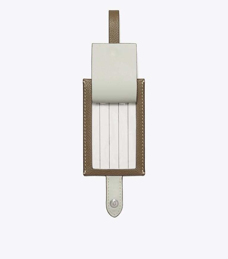 Tory Burch designer accessori da viaggio Etichetta per bagagli in Wild Mushroom angle