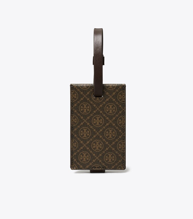 Tory Burch diseñador accesorios de viaje Etiqueta para equipaje de lona recubierta con monograma de T en French Press parte trasera
