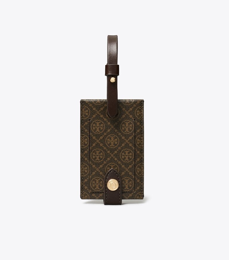 Tory Burch diseñador accesorios de viaje Etiqueta para equipaje de lona recubierta con monograma de T en French Press frontal