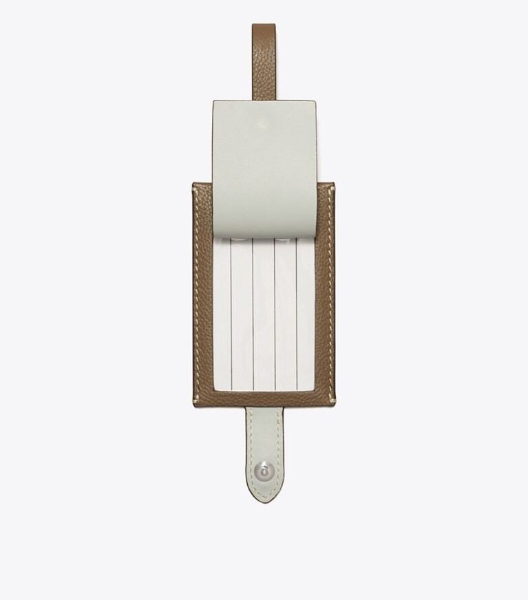 Tory Burch diseñador accesorios de viaje Etiqueta para equipaje en Wild Mushroom vista superior