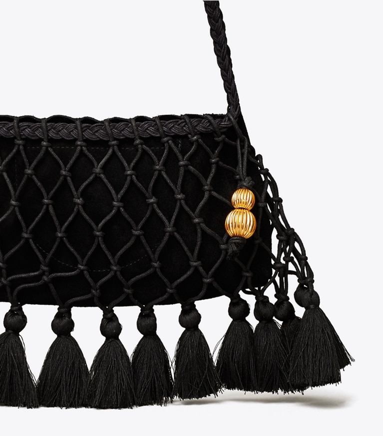 Tory Burch designer crossbody bags Evening Tassel Bag in Black angle