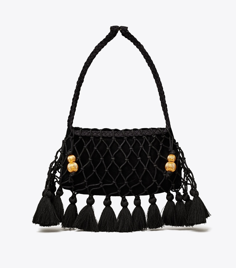 Tory Burch designer crossbody bags Evening Tassel Bag in Black angle