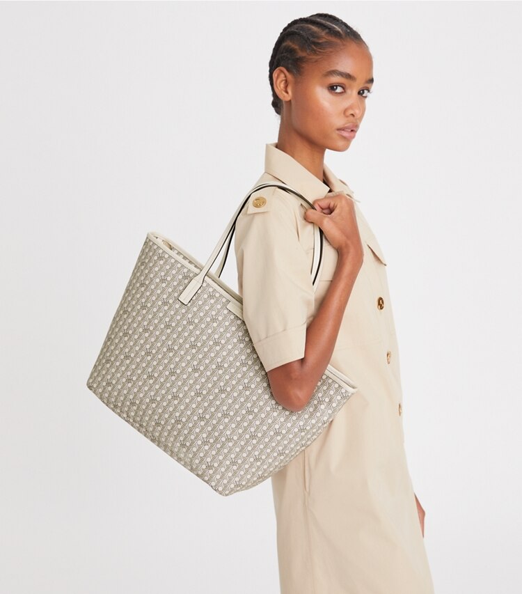 Tory Burch designer tote bags Ever-Ready Open Tote in NEW IVORY additional on model