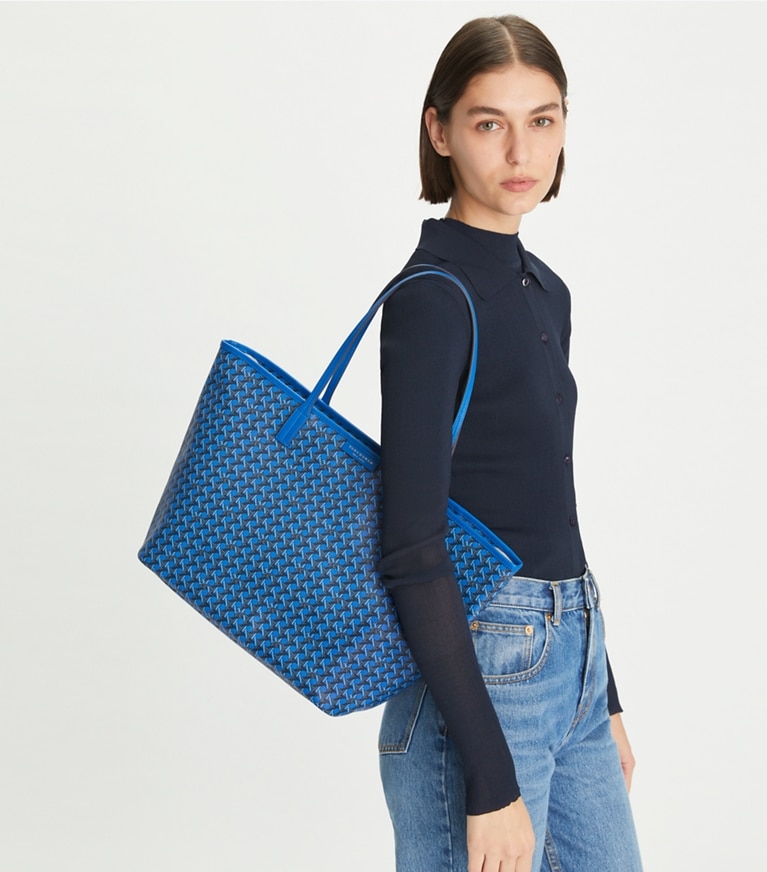 Tory Burch designer tote bags Ever-Ready Tote Bag mit Reißverschluss in Mediterranean Blue angle