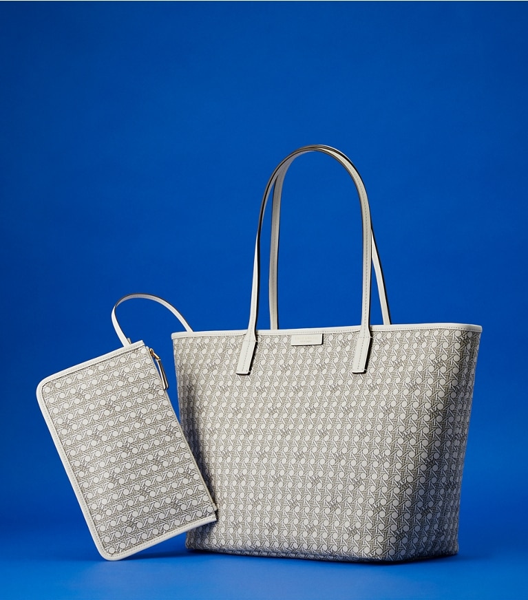Tory Burch designer tote bags Ever-Ready Tote Bag mit Reißverschluss in Mediterranean Blue angle