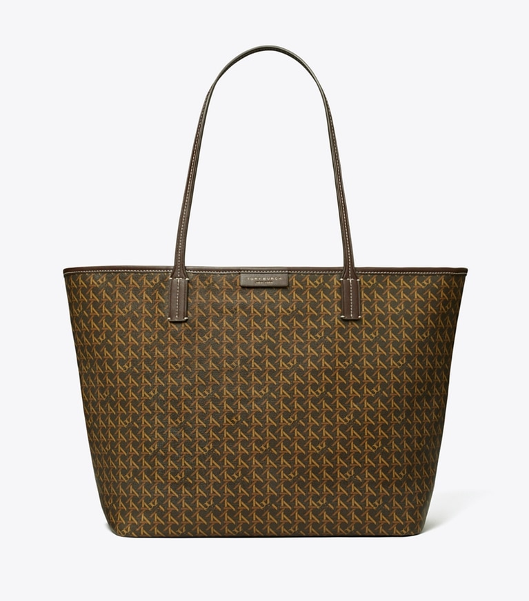 Tory Burch designer tote bags Ever-Ready Zip Tote in Walnut angle