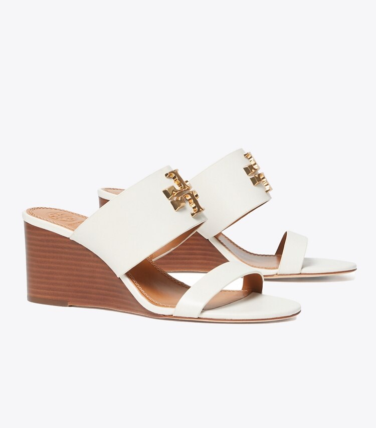 Tory Burch designer sandals Everly 65mm Sandal Wedge Slide in New Ivory / ROLLED BRASS angle