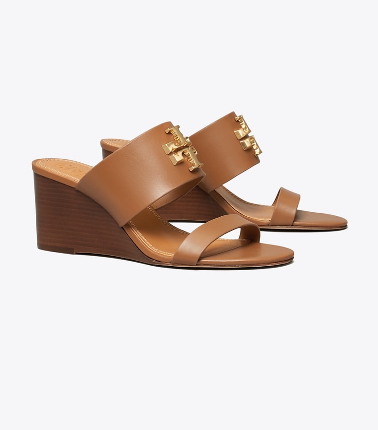 Tory Burch designer sandals Everly 65mm Sandal Wedge Slide in Royal Tan / ROLLED BRASS angle