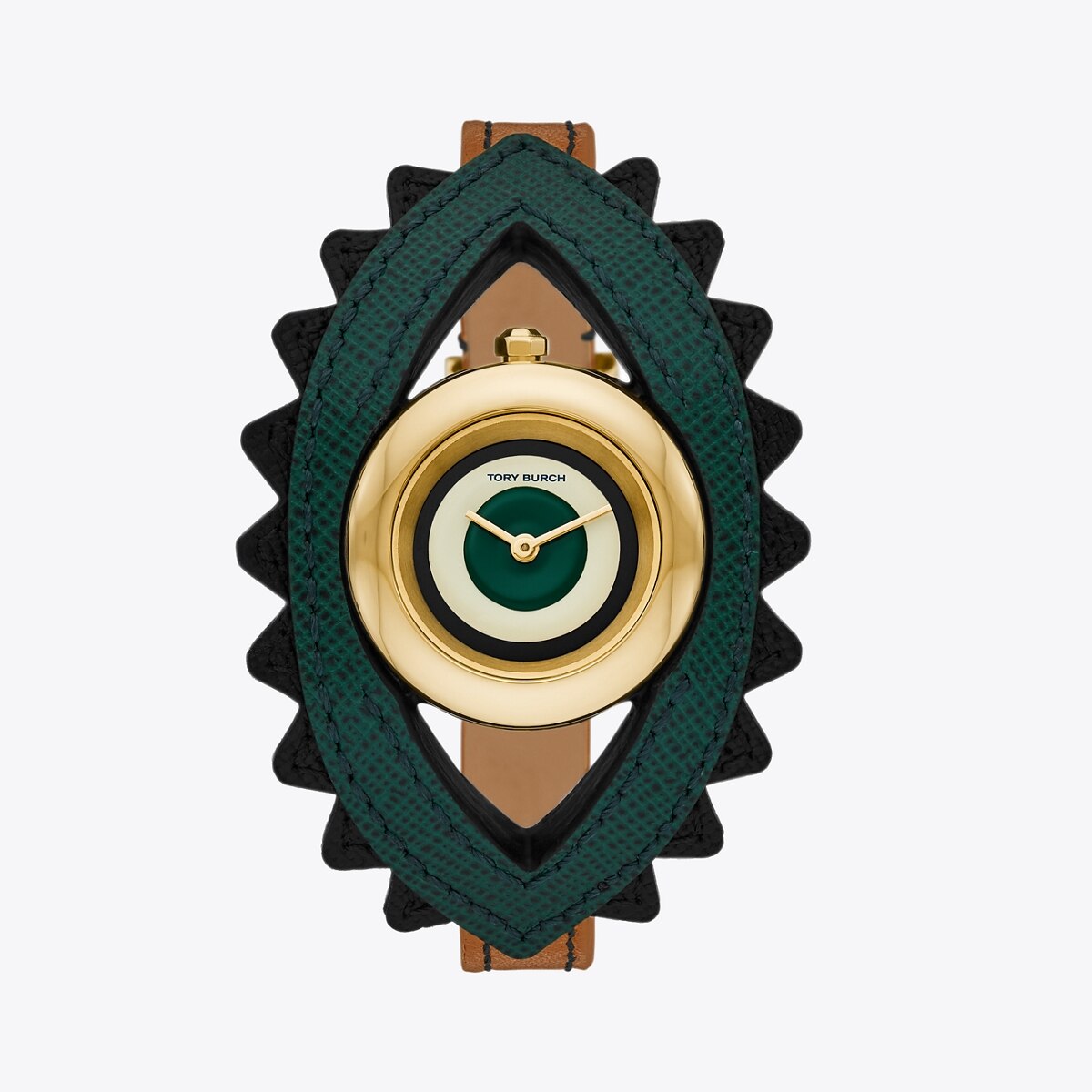 Evil Eye Bangle Watch, Luggage Leather/Green, 27 MM: Women's Designer Strap  Watches | Tory Burch