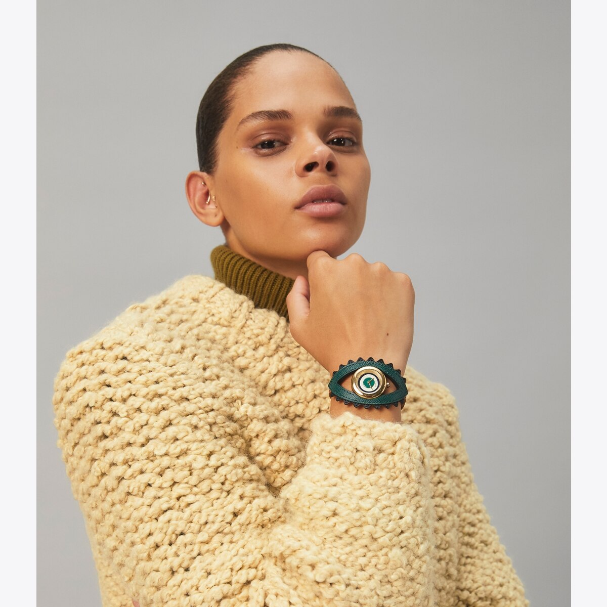 Evil Eye Bangle Watch, Luggage Leather/Green, 27 MM: Women's Evil Eye Bangle Watch, Luggage Leather/Green, 27 MM: Women's