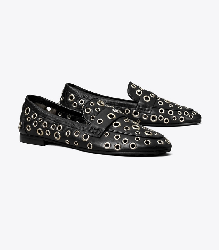 Tory Burch designer flats Eyelet Ballet Loafer in PERFECT BLACK angle