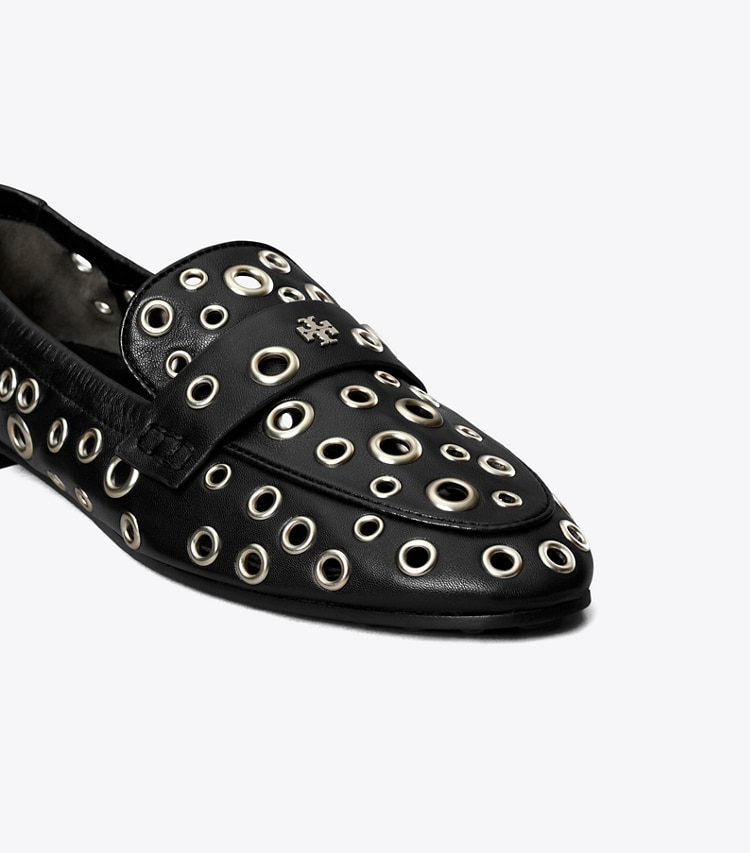Tory Burch designer flats Eyelet Ballet Loafer in PERFECT BLACK detail