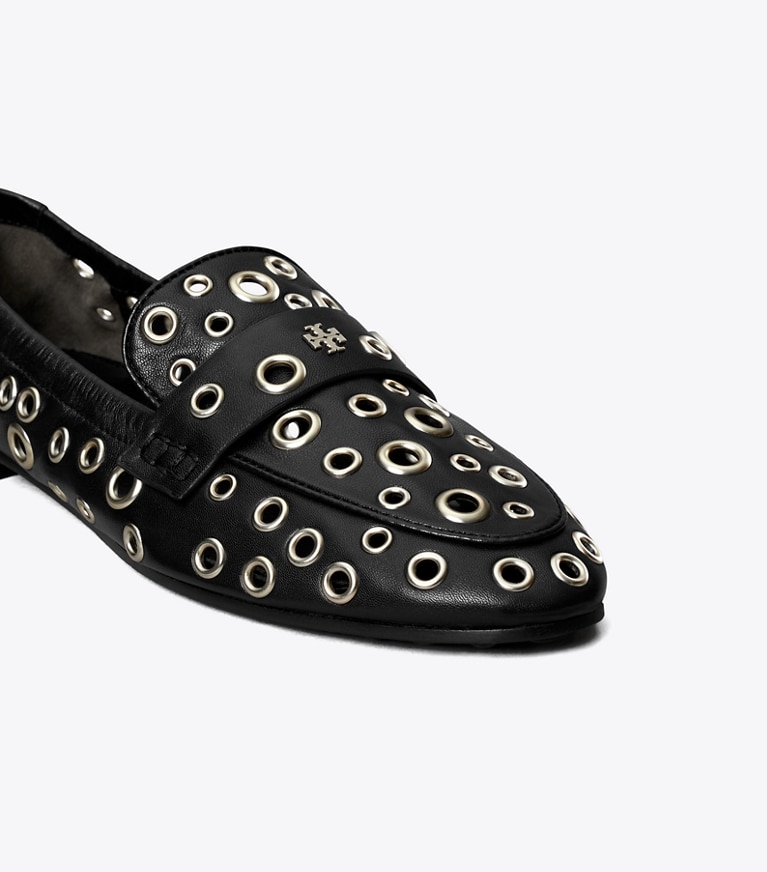 Tory Burch designer flats Eyelet Ballet Loafer in PERFECT BLACK angle