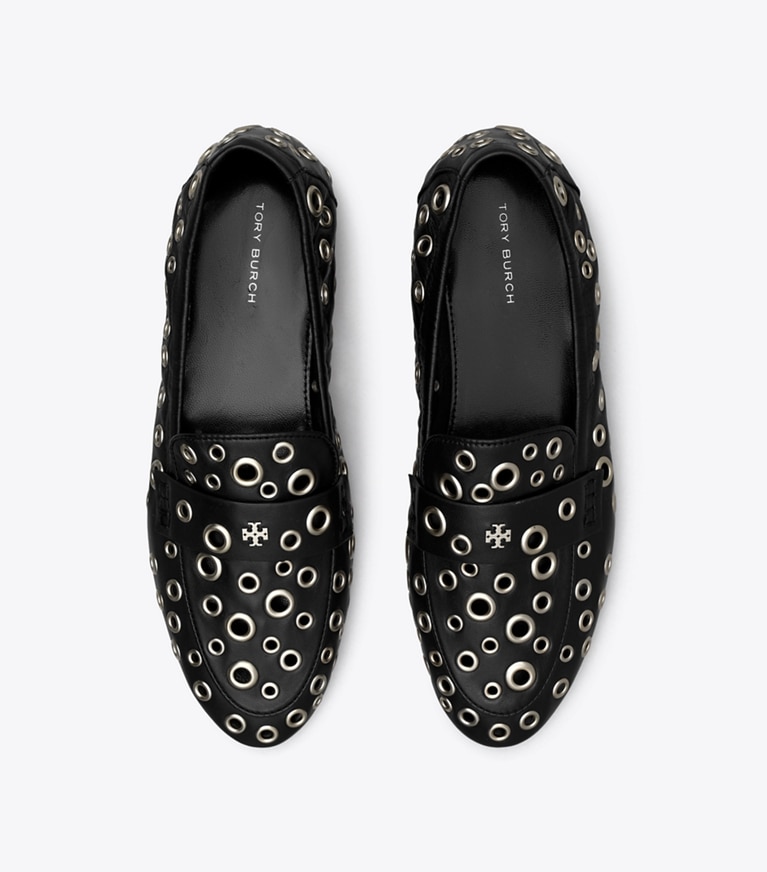 Tory Burch designer flats Eyelet Ballet Loafer in PERFECT BLACK angle