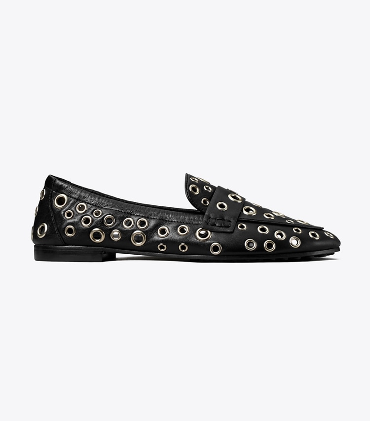 Tory Burch designer flats Eyelet Ballet Loafer in PERFECT BLACK side