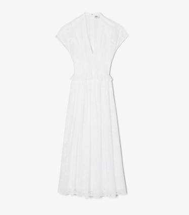 Tory Burch designer dresses Eyelet Cotton Dress in White front