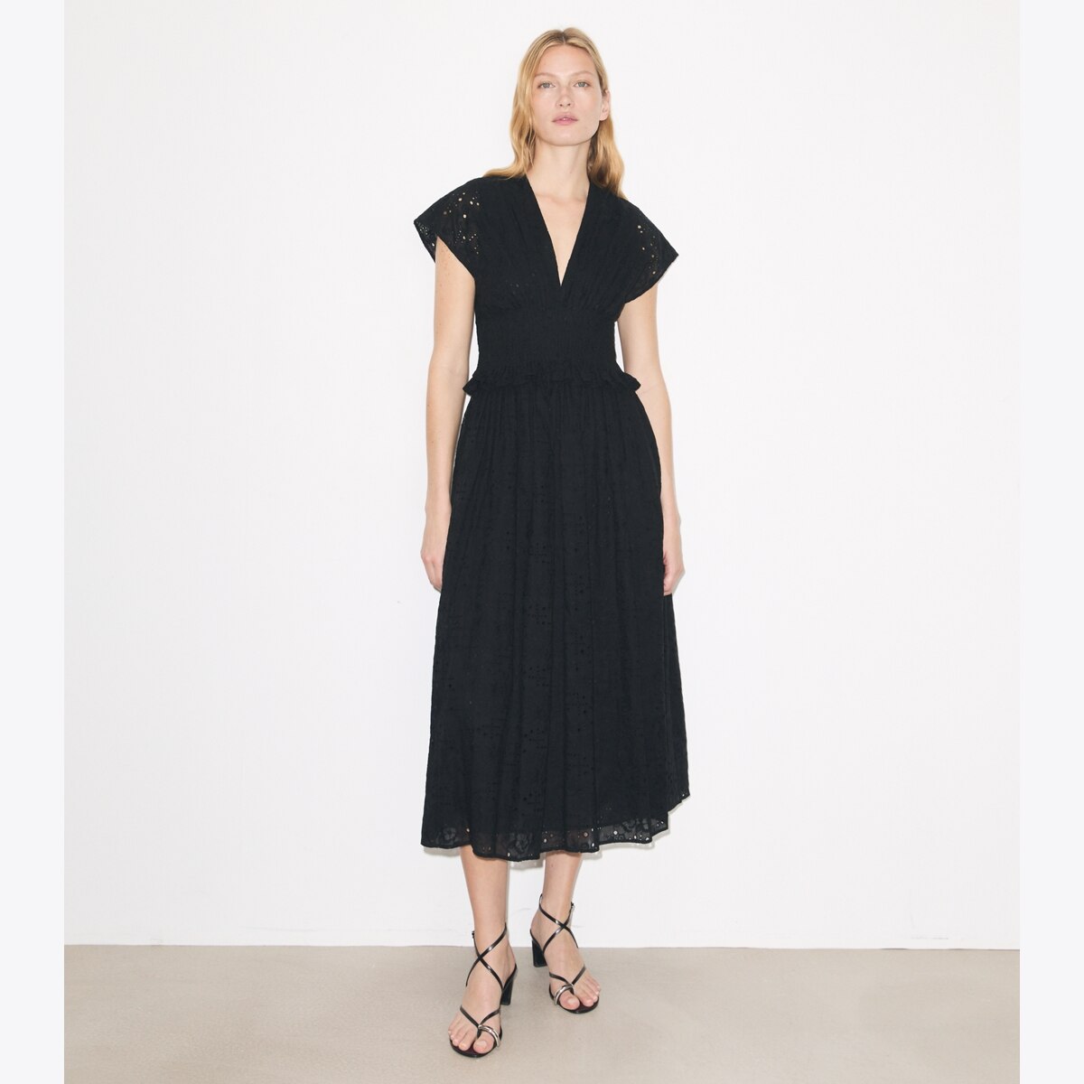 tory burch eyelet embroidered dress Aitana Azure Floral Strapless Embroidered Midi Dress