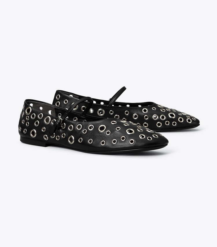 Tory Burch designer flats Eyelet Mary Jane Ballet in PERFECT BLACK angle