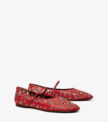 Tory Burch designer flats Eyelet Mary Jane Ballet in TORY RED angle
