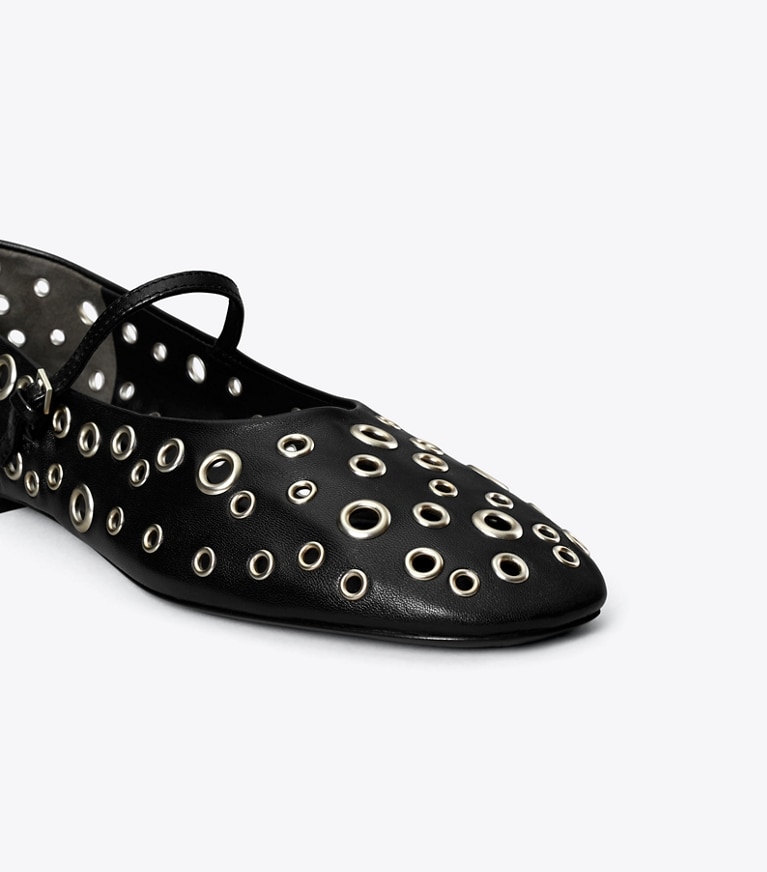 Tory Burch designer flats Eyelet Mary Jane Ballet in PERFECT BLACK angle