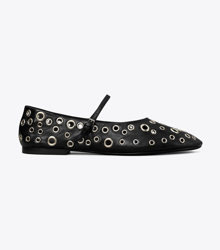 Tory Burch designer flats Eyelet Mary Jane Ballet in PERFECT BLACK side