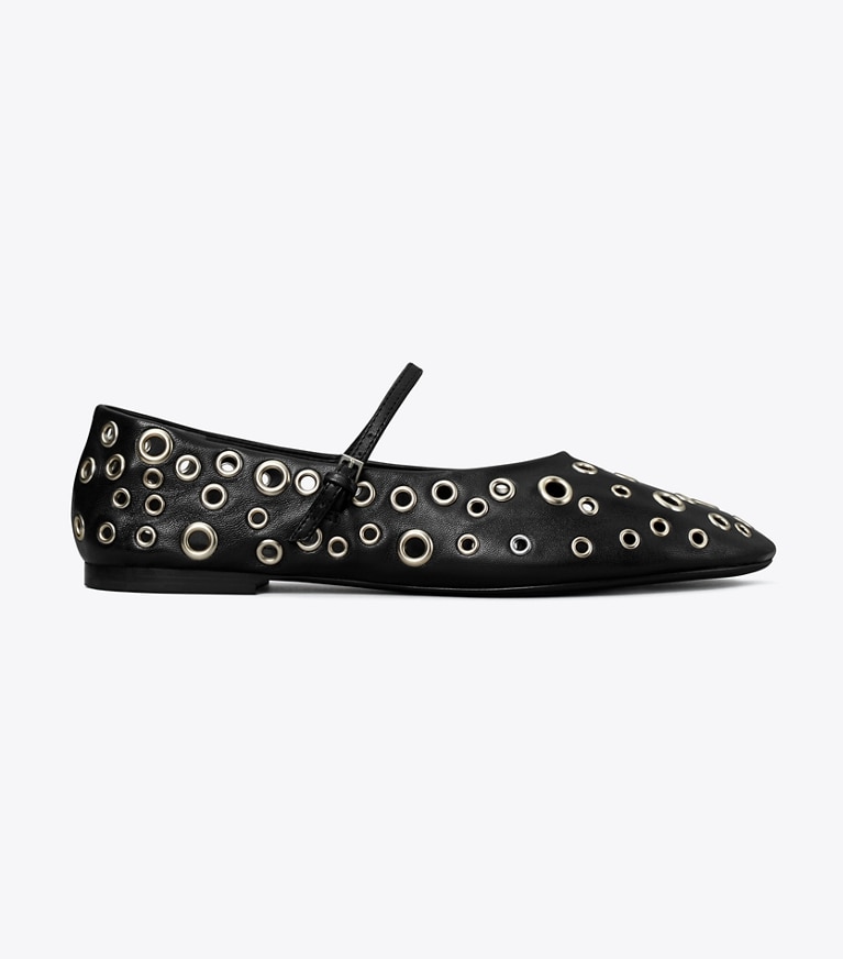 Tory Burch designer flats Eyelet Mary Jane Ballet in PERFECT BLACK angle