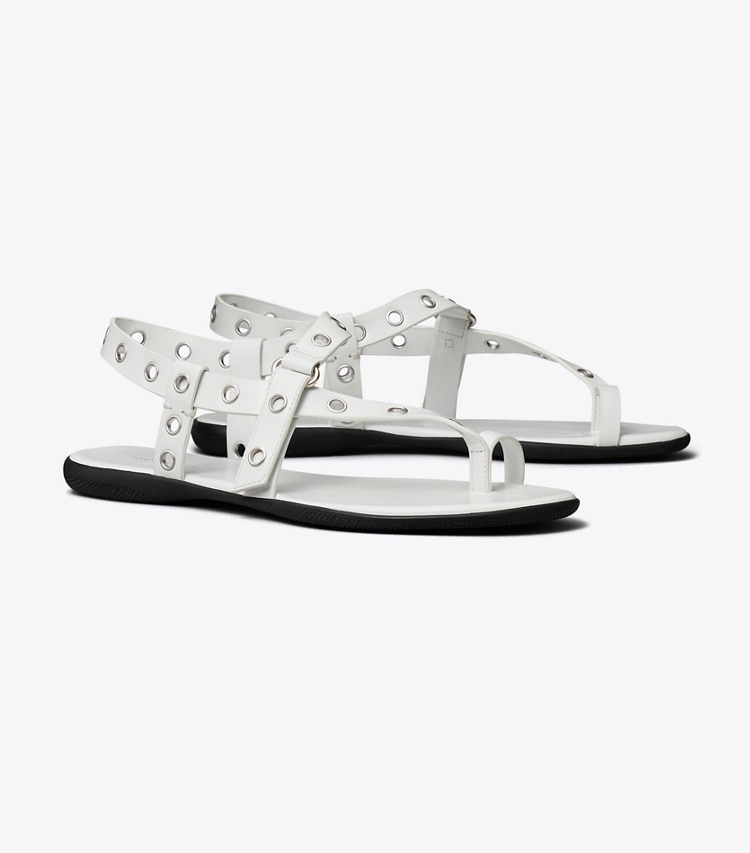 Tory Burch designer sandals Eyelet Toe Ring Sandal in CLOUD / SILVER angle