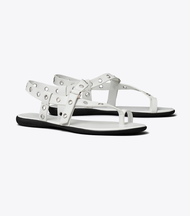 Tory Burch designer sandals Eyelet Toe Ring Sandal in CLOUD / SILVER angle