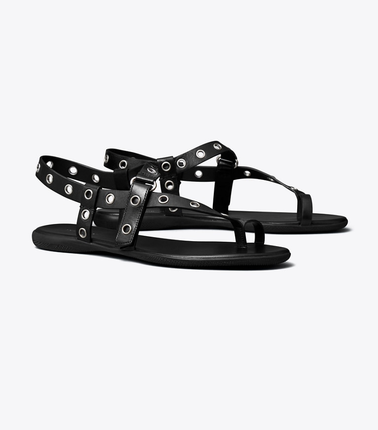 Tory Burch designer sandals Eyelet Toe Ring Sandal in PERFECT BLACK angle
